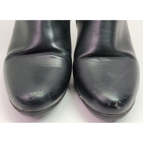 Perphy Black Leather Platform Ankle Boots Crocodile Printed Strap Womens size 7 - Picture 3 of 13